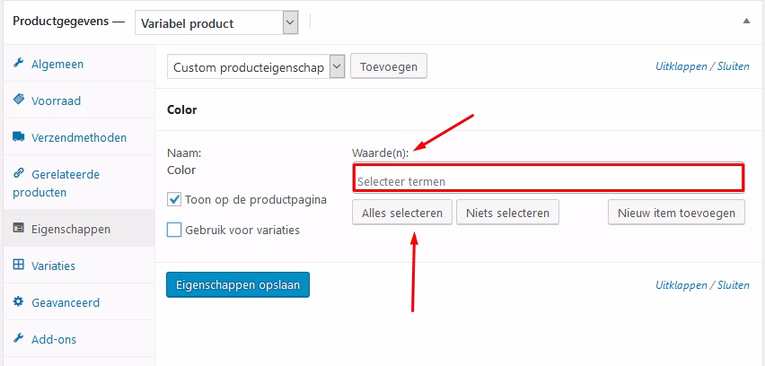 Variabele waarden selecteren